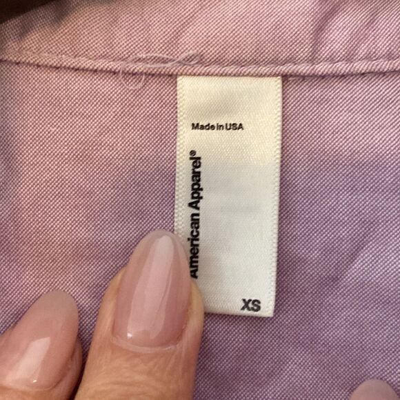 American Apparel Unisex Slim Cotton Oxford Button Down Lilac Shirt with Collar - Picture 5 of 8